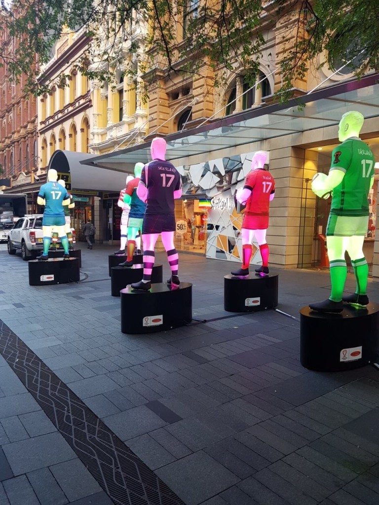 Large 3D prints - illuminated rugby giants