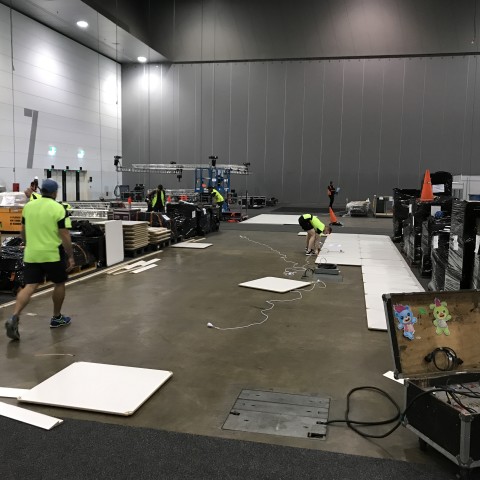 Flooring going down for Amber Technology exhibition display